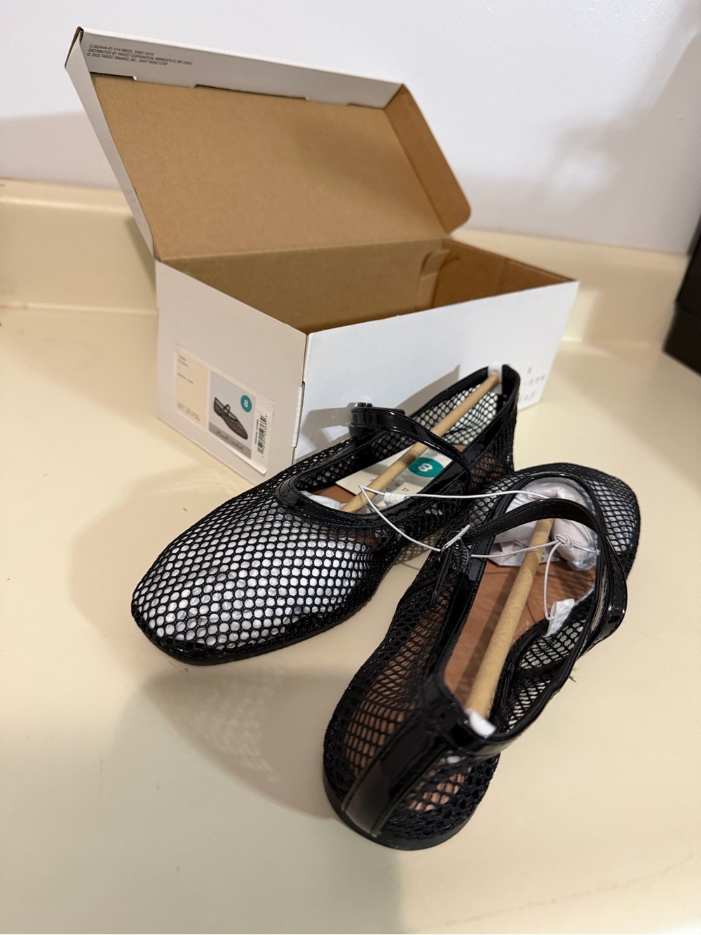 Black Mesh Mary Jane Flats with Strap